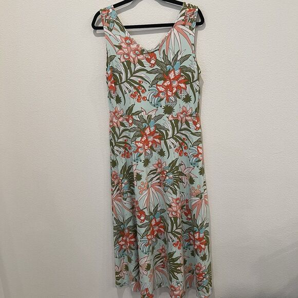 Talbots Women Tropical Parrot Stretch Midi Summer Dress Size Petites L Resortwea - Picture 4 of 6